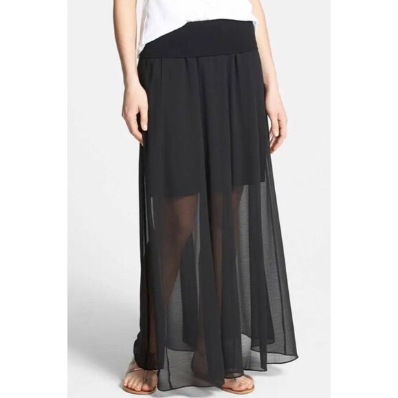 NEW Vince Camuto Navy Blue Sheer Chiffon Maxi‎ Skirt Stretch Lined Roll Waist S - Picture 1 of 15